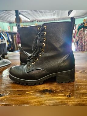 Sugar Black Lace-Up Combat Ankle Boots